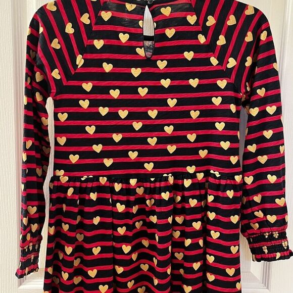 Crewcuts J Crew Navy Red Striped Gold Hearts Dress Girls Size Medium 8-9 NWT - Picture 10 of 11